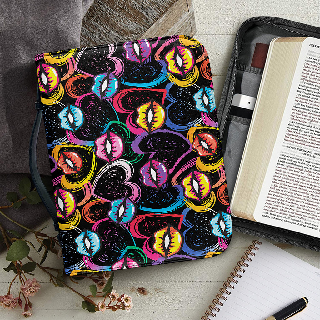 Funky Kiss Lips Pattern Print Leather Bible Cover
