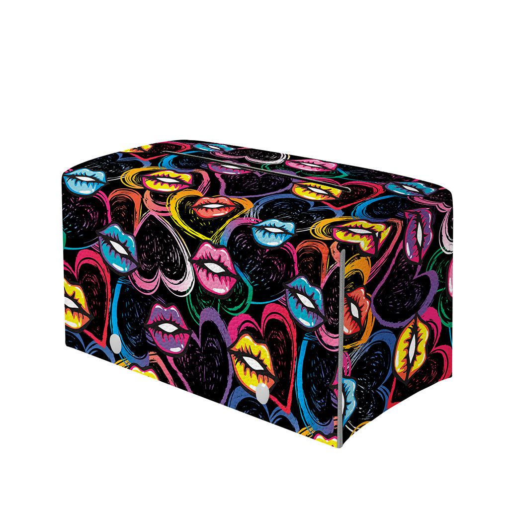 Funky Kiss Lips Pattern Print Leather Tissue Box Cover