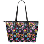 Funky Kiss Lips Pattern Print Leather Tote Bag