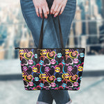 Funky Kiss Lips Pattern Print Leather Tote Bag