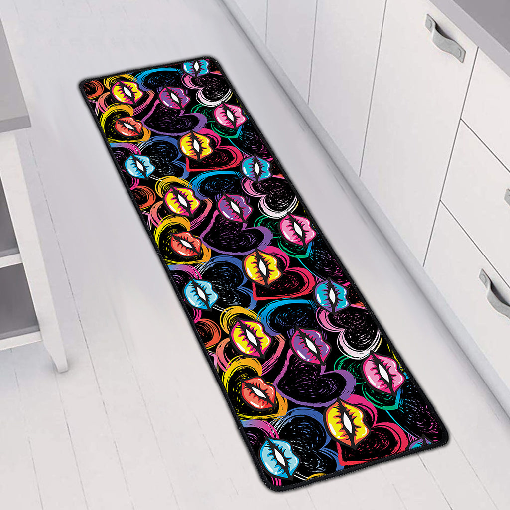 Funky Kiss Lips Pattern Print Long Kitchen Mat