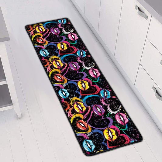 Funky Kiss Lips Pattern Print Long Kitchen Mat