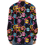 Funky Kiss Lips Pattern Print Long Sleeve Baseball Jersey
