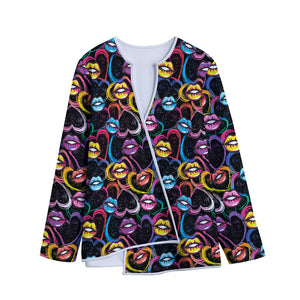 Funky Kiss Lips Pattern Print Long Sleeve Short Coat