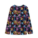 Funky Kiss Lips Pattern Print Long Sleeve Short Coat