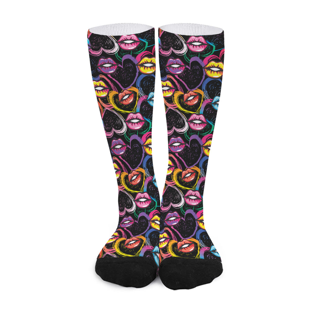Funky Kiss Lips Pattern Print Long Socks