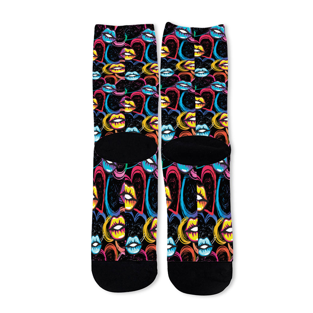 Funky Kiss Lips Pattern Print Long Socks