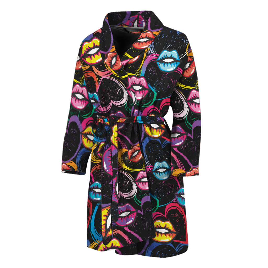 Funky Kiss Lips Pattern Print Men's Bathrobe