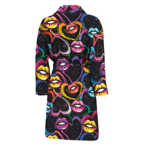 Funky Kiss Lips Pattern Print Men's Bathrobe