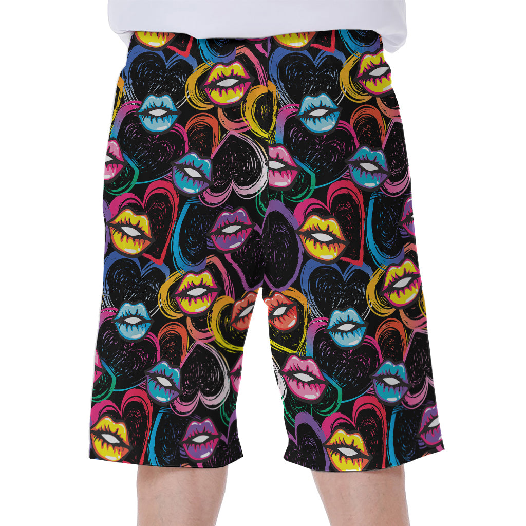 Funky Kiss Lips Pattern Print Men's Beach Shorts