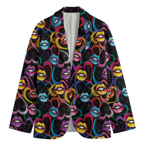 Funky Kiss Lips Pattern Print Men's Blazer