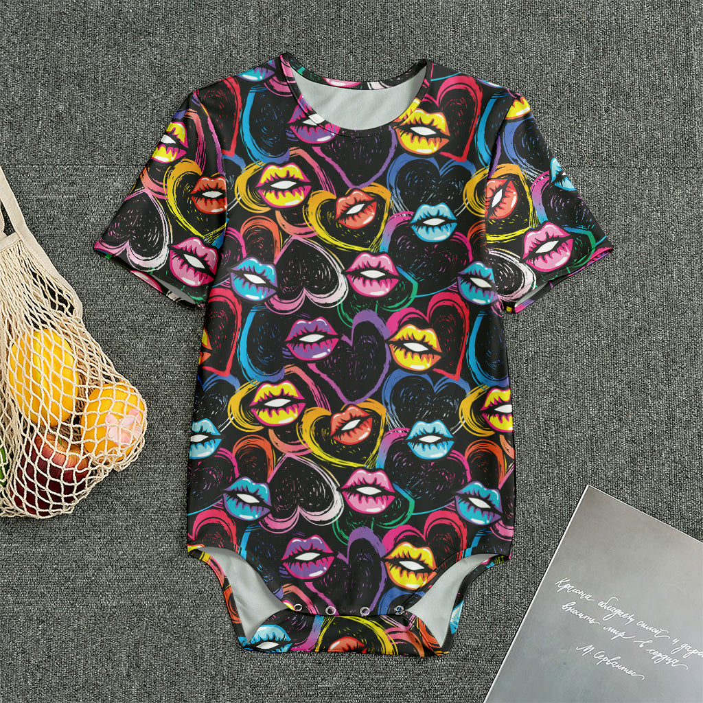 Funky Kiss Lips Pattern Print Men's Bodysuit