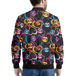 Funky Kiss Lips Pattern Print Men's Bomber Jacket