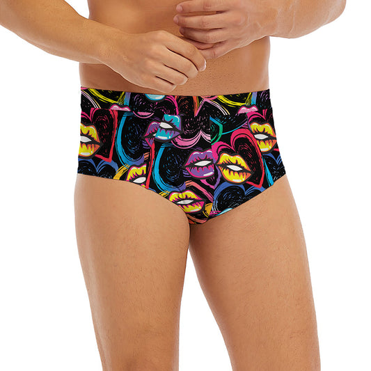 Funky Kiss Lips Pattern Print Men's Briefs