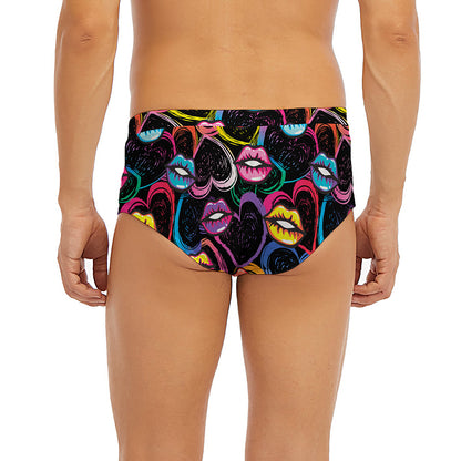 Funky Kiss Lips Pattern Print Men's Briefs