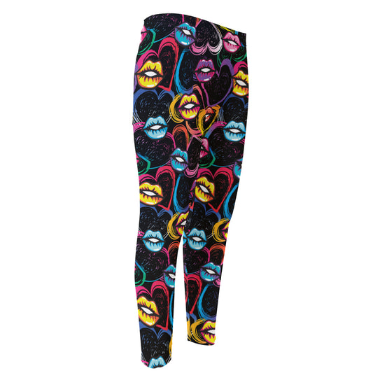 Funky Kiss Lips Pattern Print Men's Compression Pants