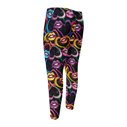 Funky Kiss Lips Pattern Print Men's Compression Pants