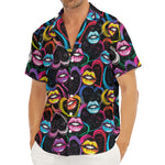 Funky Kiss Lips Pattern Print Men's Deep V-Neck Shirt