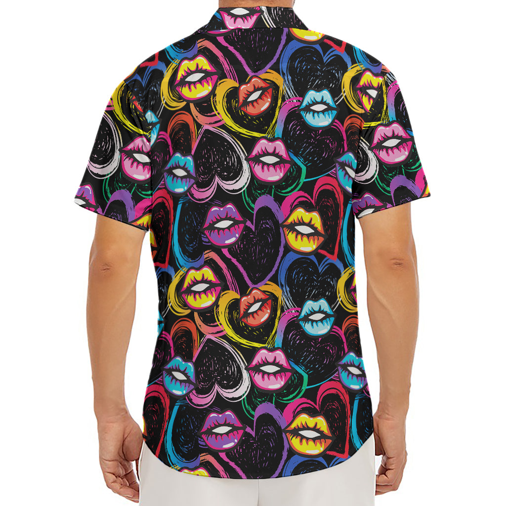 Funky Kiss Lips Pattern Print Men's Deep V-Neck Shirt