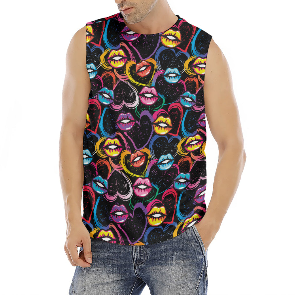 Funky Kiss Lips Pattern Print Men's Fitness Tank Top