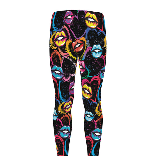 Funky Kiss Lips Pattern Print Men's leggings