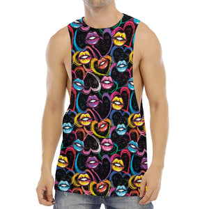 Funky Kiss Lips Pattern Print Men's Muscle Tank Top