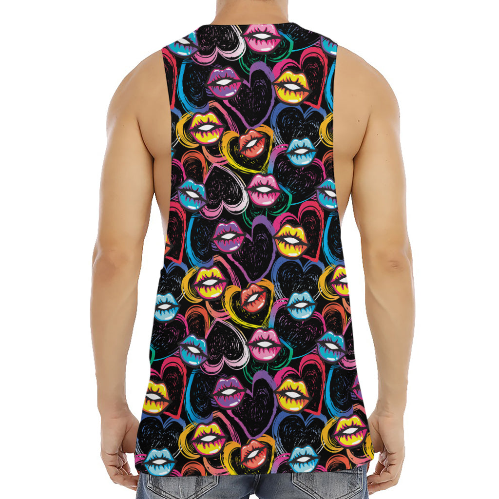 Funky Kiss Lips Pattern Print Men's Muscle Tank Top