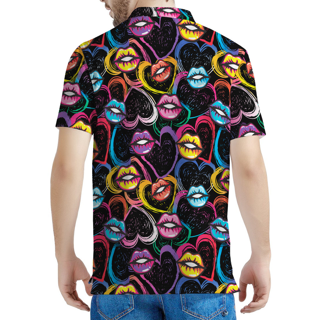 Funky Kiss Lips Pattern Print Men's Polo Shirt