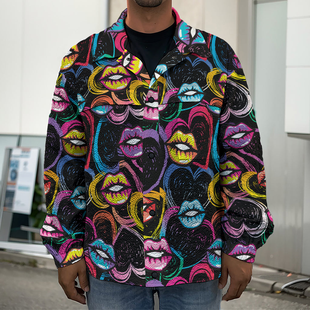 Funky Kiss Lips Pattern Print Men's Shirt Jacket