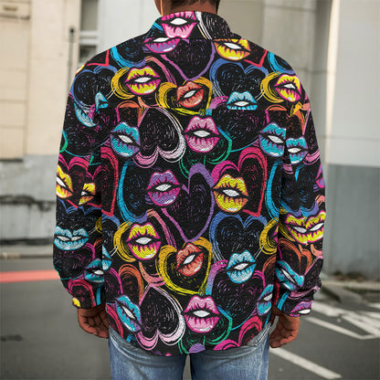 Funky Kiss Lips Pattern Print Men's Shirt Jacket