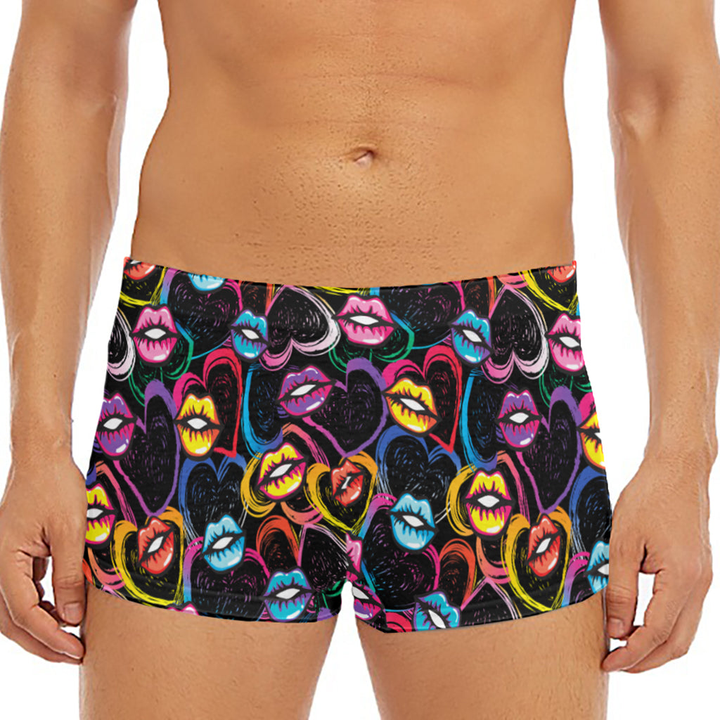 Funky Kiss Lips Pattern Print Men's Short Boxer Briefs