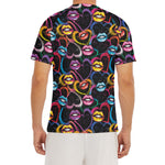 Funky Kiss Lips Pattern Print Men's Short Sleeve Rash Guard