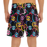 Funky Kiss Lips Pattern Print Men's Split Running Shorts