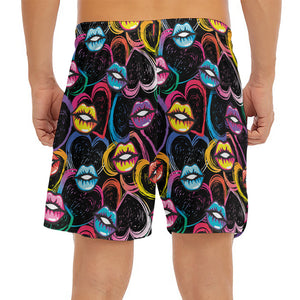 Funky Kiss Lips Pattern Print Men's Split Running Shorts