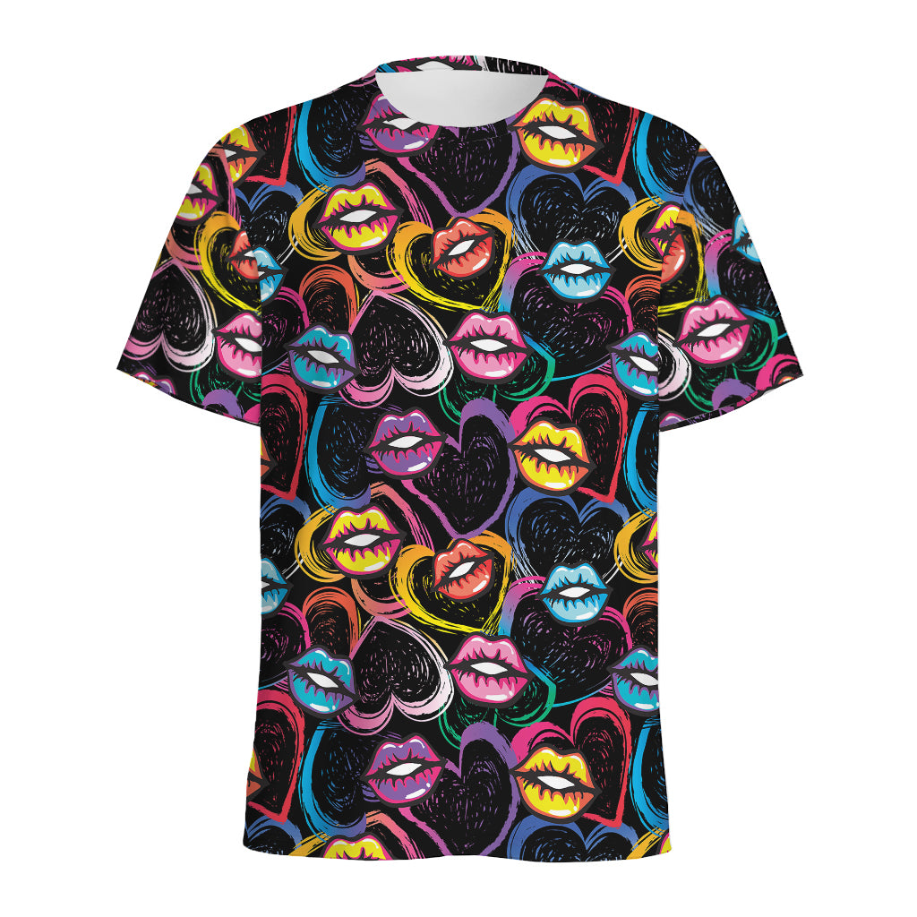 Funky Kiss Lips Pattern Print Men's Sports T-Shirt