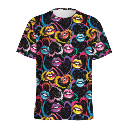 Funky Kiss Lips Pattern Print Men's Sports T-Shirt