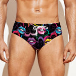 Funky Kiss Lips Pattern Print Men's Swim Briefs