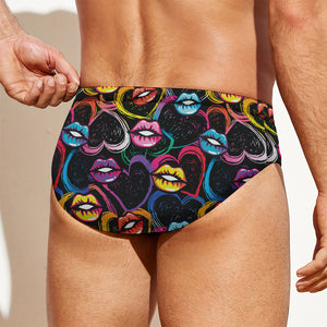 Funky Kiss Lips Pattern Print Men's Swim Briefs