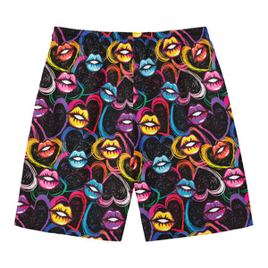 Funky Kiss Lips Pattern Print Men's Swim Trunks