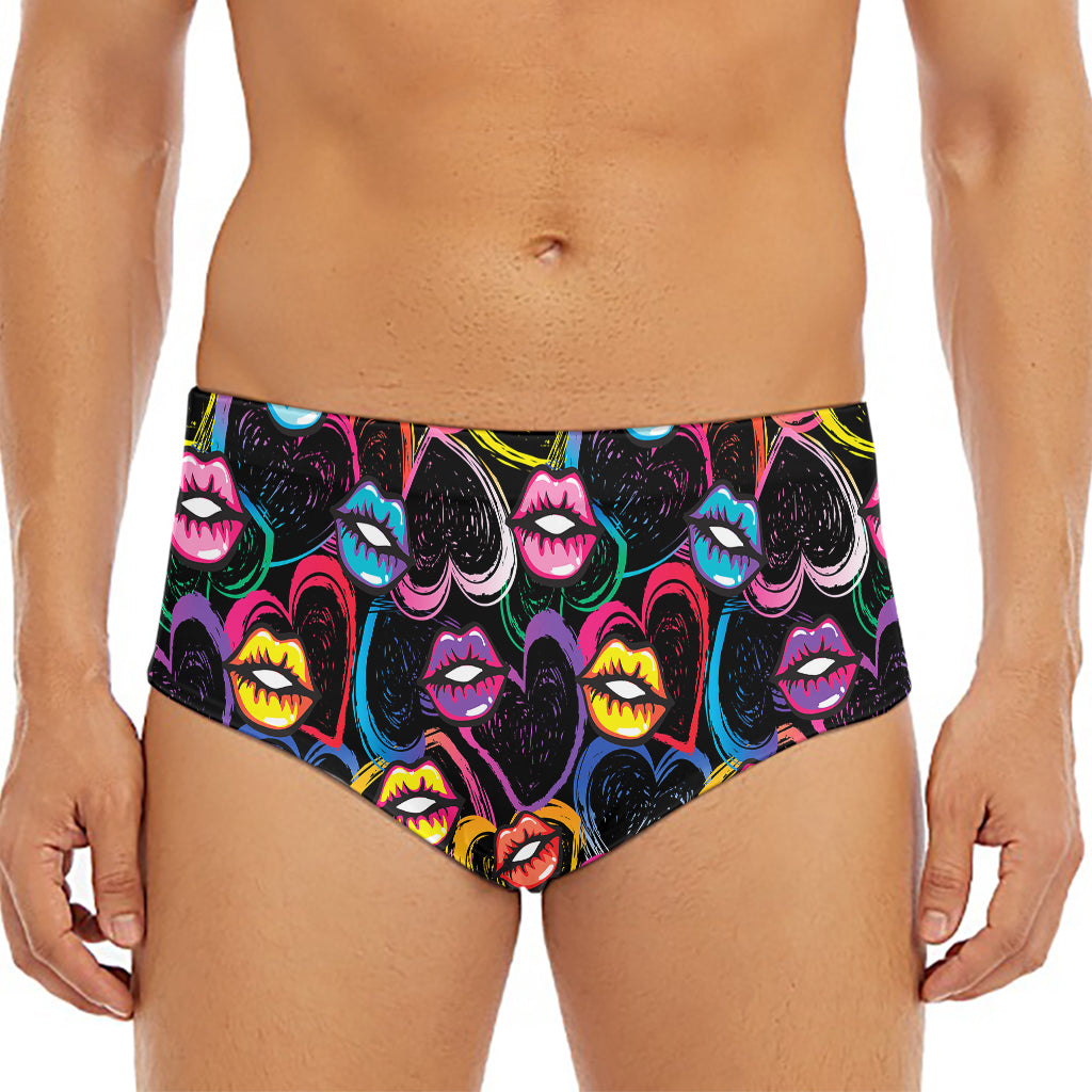 Funky Kiss Lips Pattern Print Men's Triangle Swim Briefs