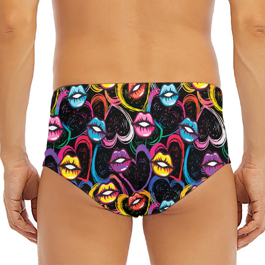 Funky Kiss Lips Pattern Print Men's Triangle Swim Briefs