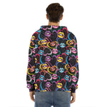 Funky Kiss Lips Pattern Print Men's Velvet Pullover Hoodie