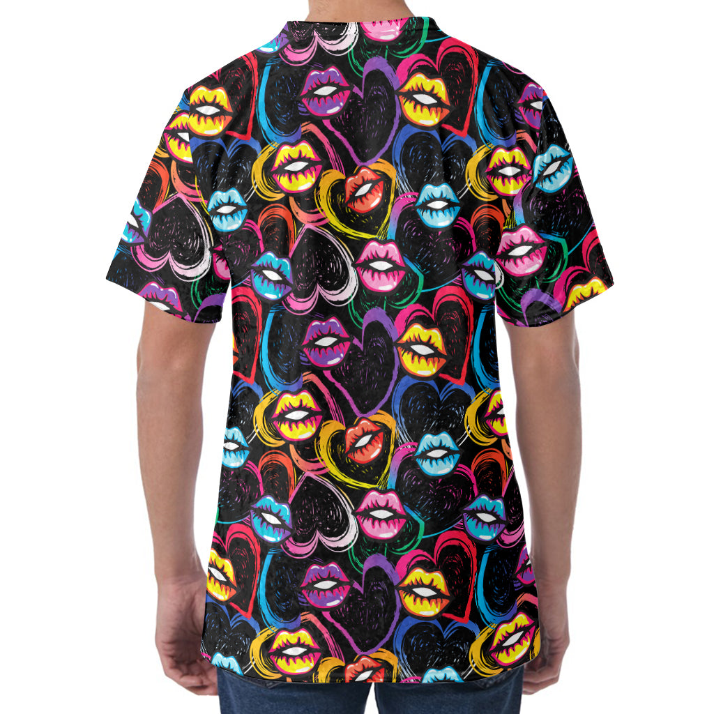 Funky Kiss Lips Pattern Print Men's Velvet T-Shirt