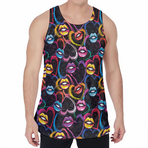 Funky Kiss Lips Pattern Print Men's Velvet Tank Top