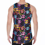 Funky Kiss Lips Pattern Print Men's Velvet Tank Top