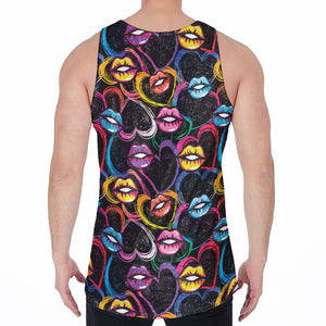 Funky Kiss Lips Pattern Print Men's Velvet Tank Top