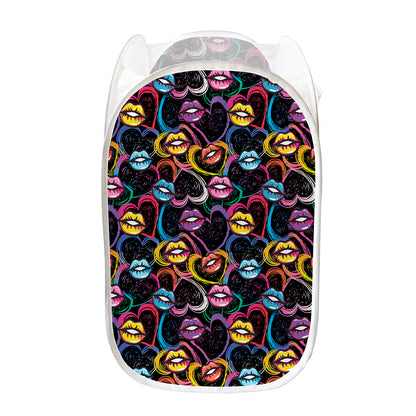 Funky Kiss Lips Pattern Print Mesh Laundry Hamper