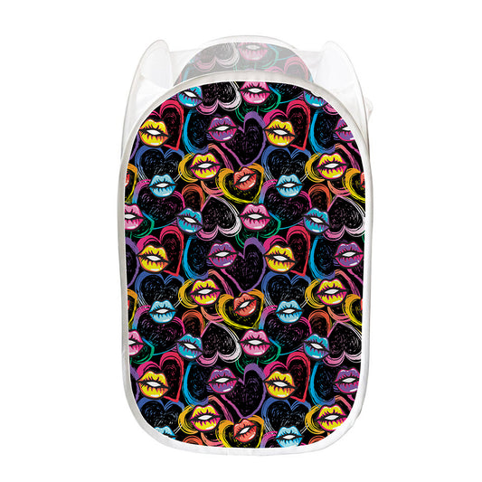 Funky Kiss Lips Pattern Print Mesh Laundry Hamper