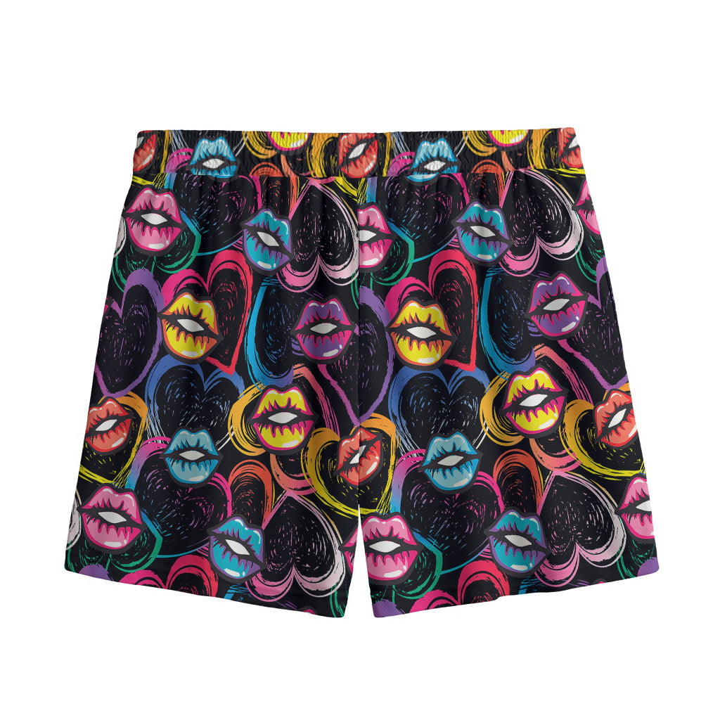 Funky Kiss Lips Pattern Print Mesh Shorts