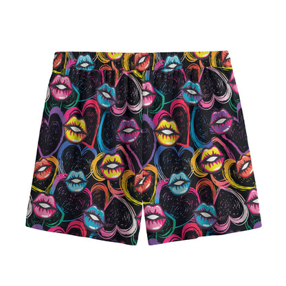 Funky Kiss Lips Pattern Print Mesh Shorts